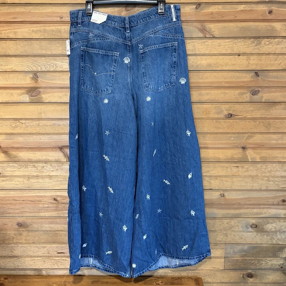 Free People We The Free Westward Under The Sea Wide Leg Jeans Size 32** Nautical - Picture 8 of 16